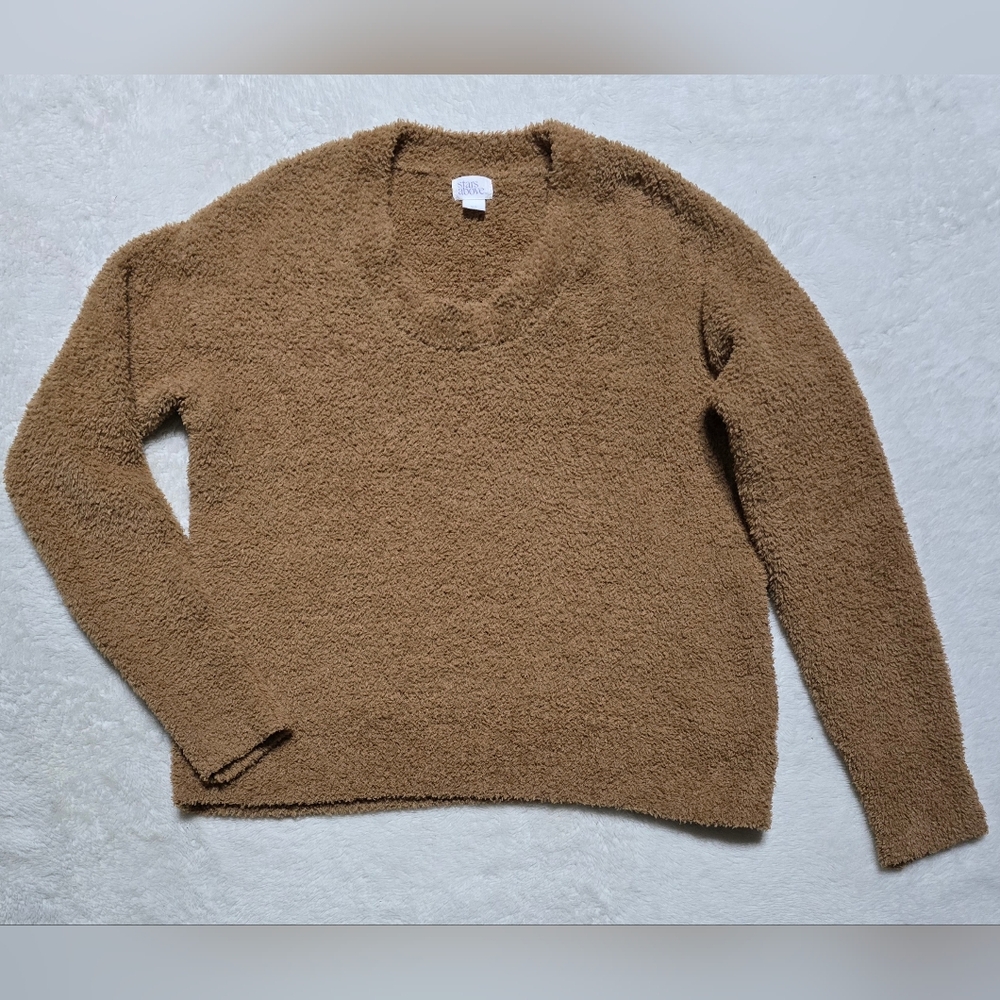 Stars Above Sweater Xs Xsmall Fuzzy Fluffy Tan Top Long Sleeve Stretch Cardigan - Picture 2 of 5